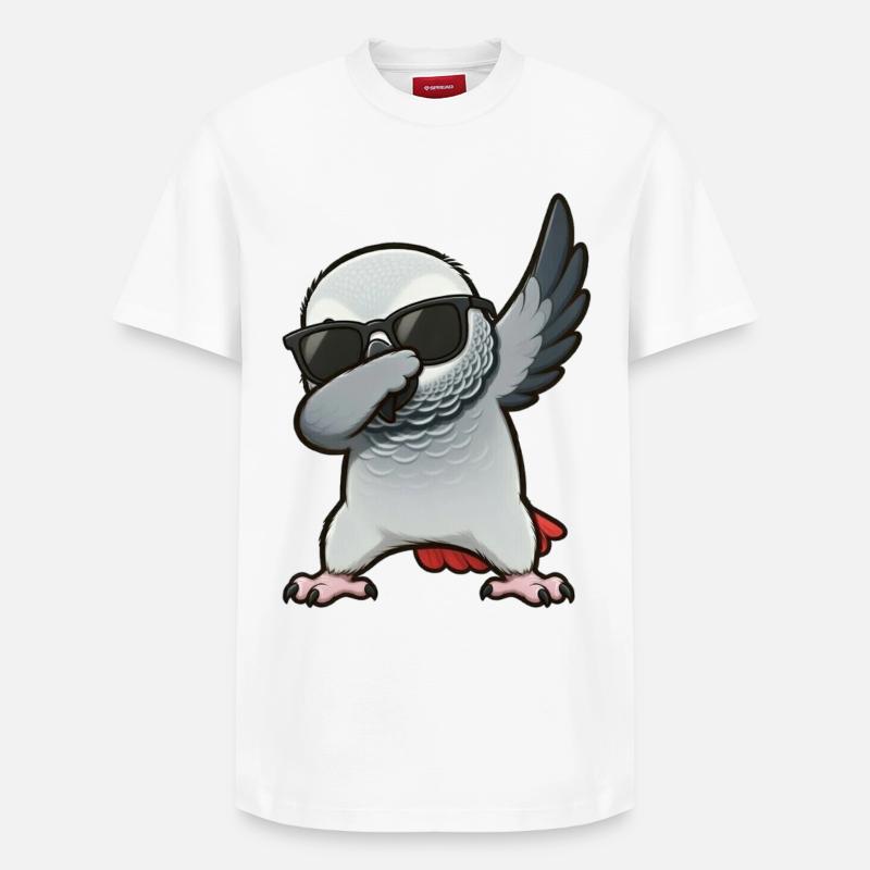 Tamponnement du perroquet gris d’Afrique - T-shirt unisexe décontracté en coton Supima – de SPREAD - blanc