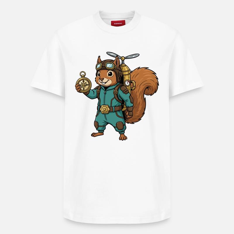 Écureuil Steampunk Aviateur Jetpack Boussole - T-shirt unisexe décontracté en coton Supima – de SPREAD - blanc