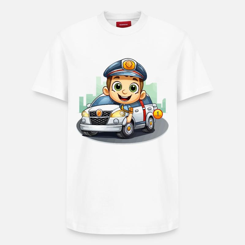 Petit policier en voiture d’aventure - T-shirt unisexe décontracté en coton Supima – de SPREAD - blanc
