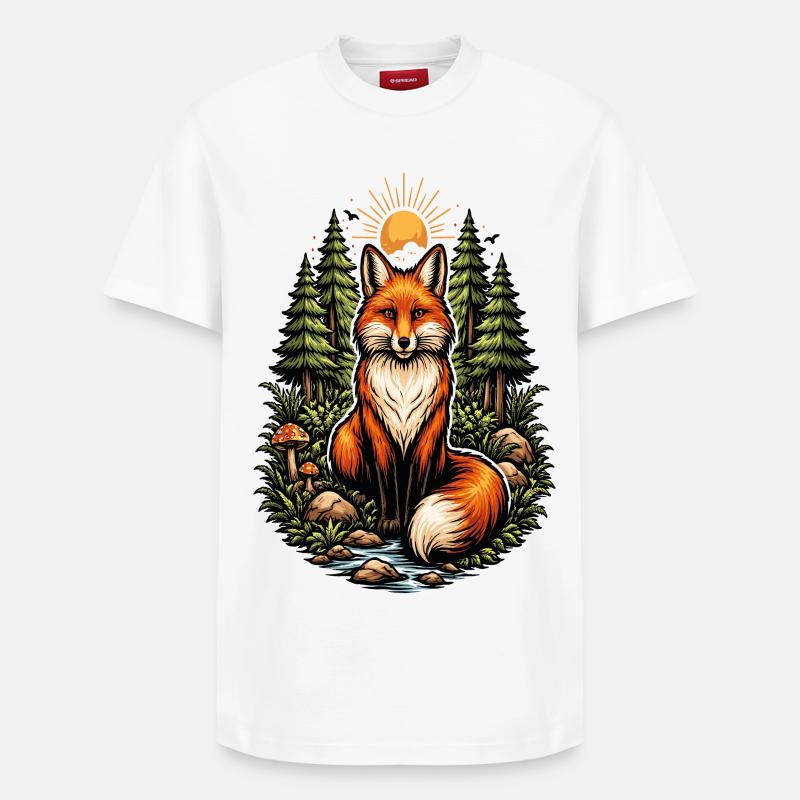 Fuchs im Wald bei Sonnenaufgang - Relaxed Unisex Supima Cotton T-Shirt – von SPREAD - Weiß