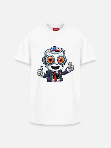 Robot-Maskottchen mit Flaggenhut - Relaxed Unisex Supima Cotton T-Shirt – von SPREAD - Weiß