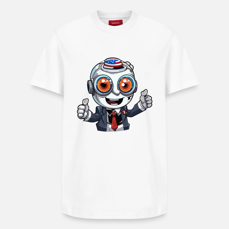 Robot-Maskottchen mit Flaggenhut - Relaxed Unisex Supima Cotton T-Shirt – von SPREAD - Weiß