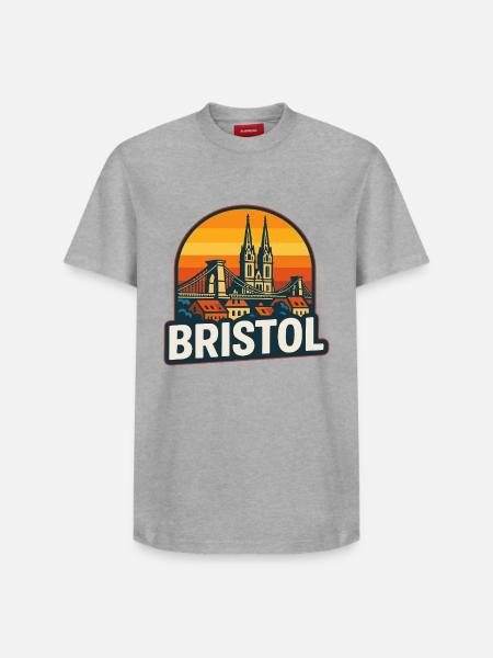 Bristol Retro Sunset Suspension Bridge Design - Relaxed Unisex Supima Cotton T-Shirt – by SPREAD - white
