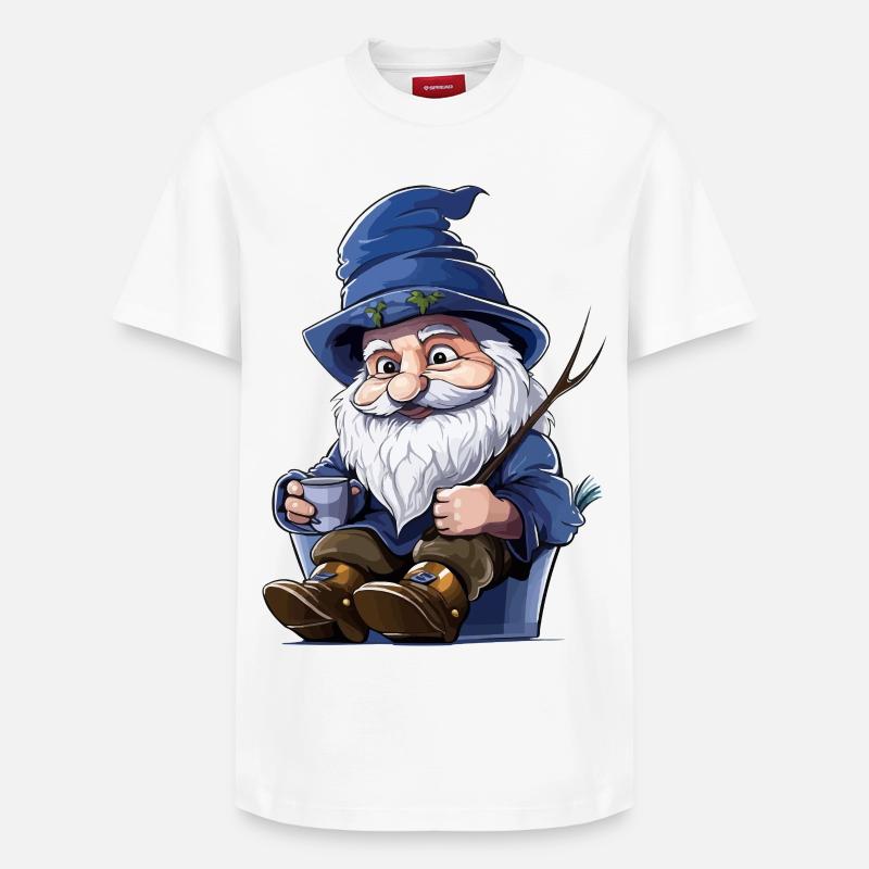 Blauer Waldgnom mit Becher - Relaxed Unisex Supima Cotton T-Shirt – von SPREAD - Weiß