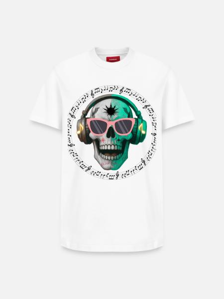 Kranium med hovedtelefon og solbriller t-shirt design - Unisex T-shirt i Supima-bomuld med afslappet pasform – fra SPREAD - hvid