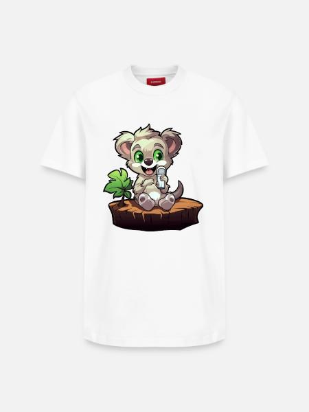 Small koala on the tree stump - Relaxed Unisex Supima Cotton T-Shirt – by SPREAD - white