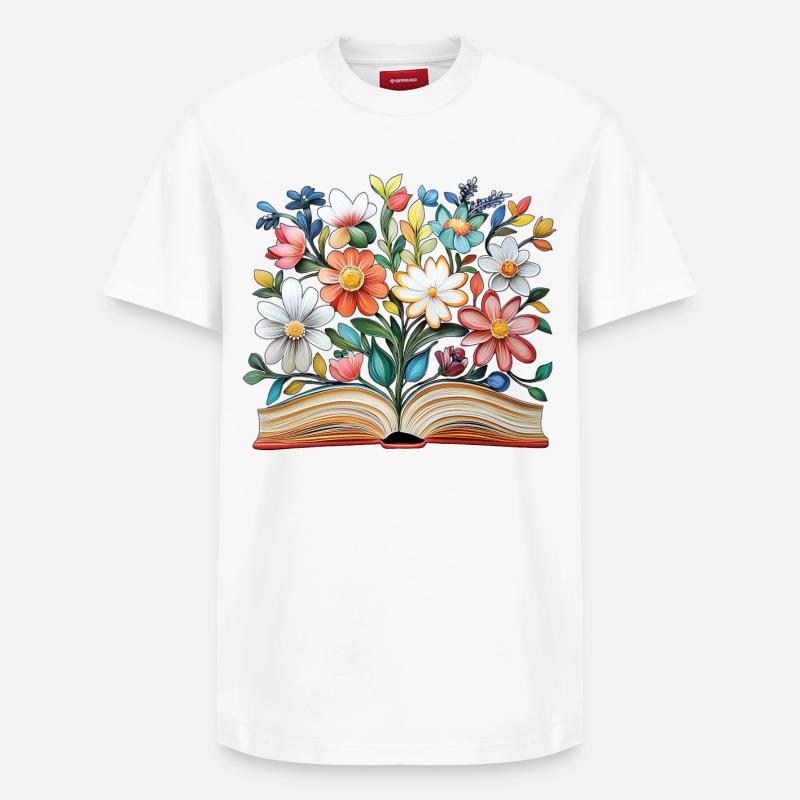 Buch mit Blumen - Relaxed Unisex Supima Cotton T-Shirt – von SPREAD - Weiß