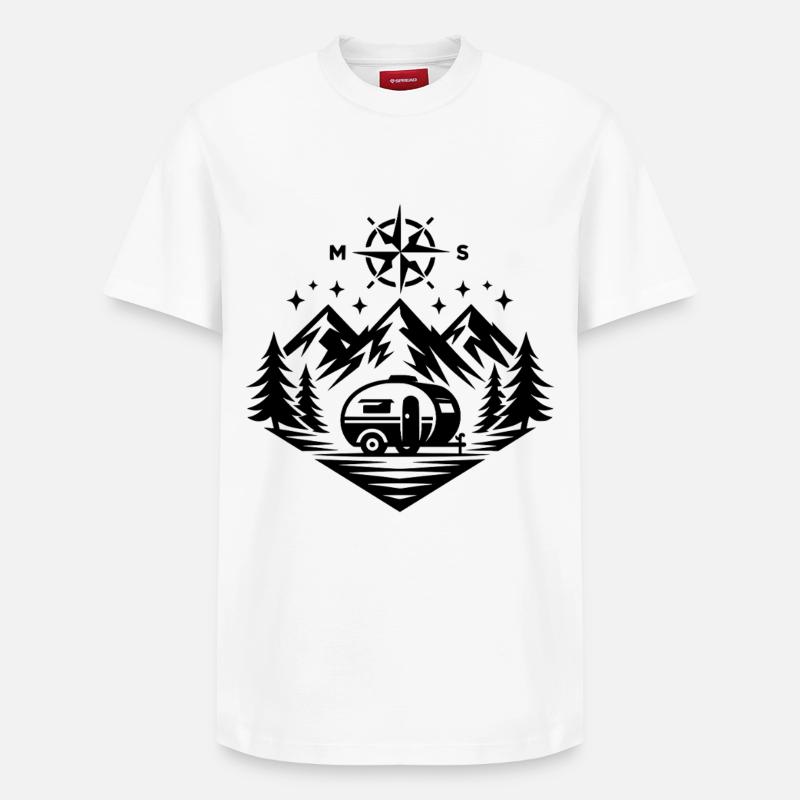 Camping Kompass Berge - Relaxed Unisex Supima Cotton T-Shirt – von SPREAD - Weiß