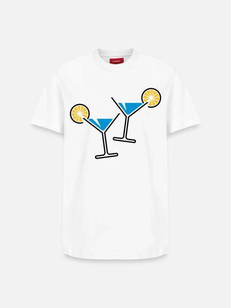 2 cocktail glasses (light blue) - Relaxed Unisex Supima Cotton T-Shirt – by SPREAD - white