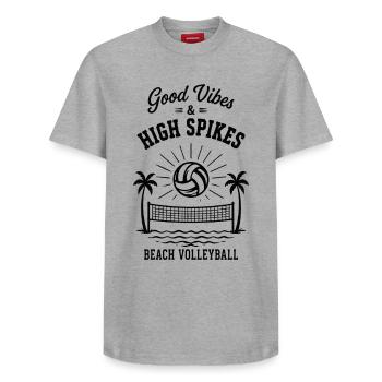 G Vibes & High Spikes Beach Volleyball - Relaxed Unisex Supima Cotton T-Shirt – von SPREAD - Weiß - Vorne - AI Model Female 172 dark (172cm) & AI Model Male 185 dark (185cm)