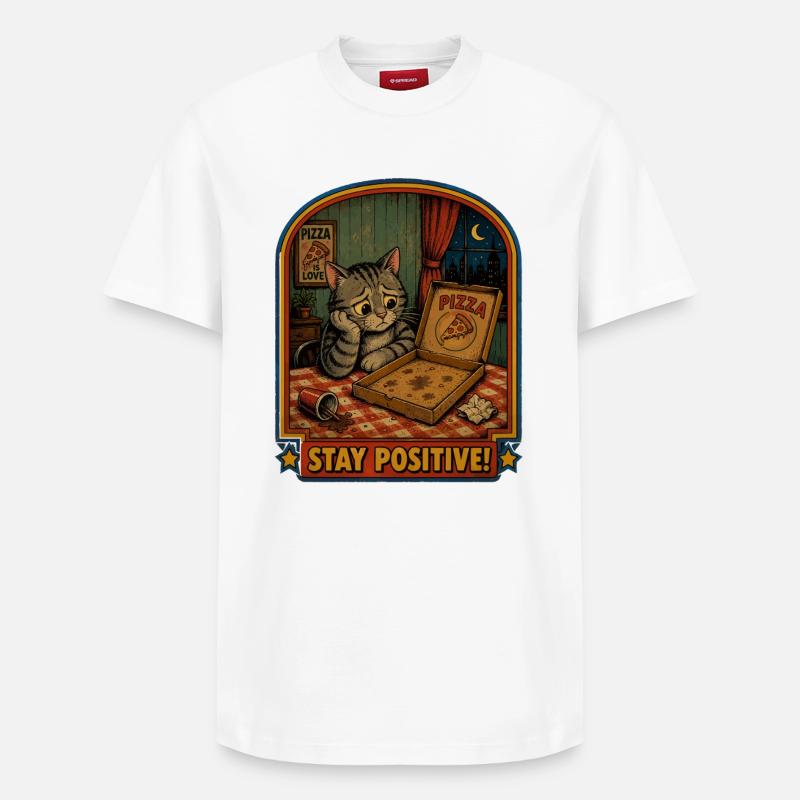 Soirée pizza : chat reste positif - T-shirt unisexe décontracté en coton Supima – de SPREAD - blanc