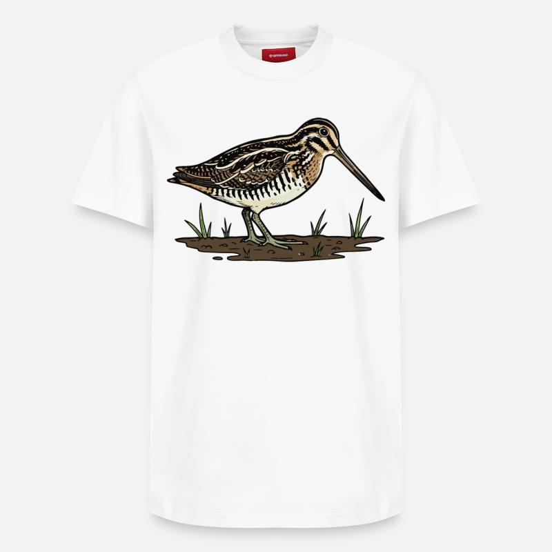 Bécassine Marais Snipe Camouflage Oiseau - T-shirt unisexe décontracté en coton Supima – de SPREAD - blanc