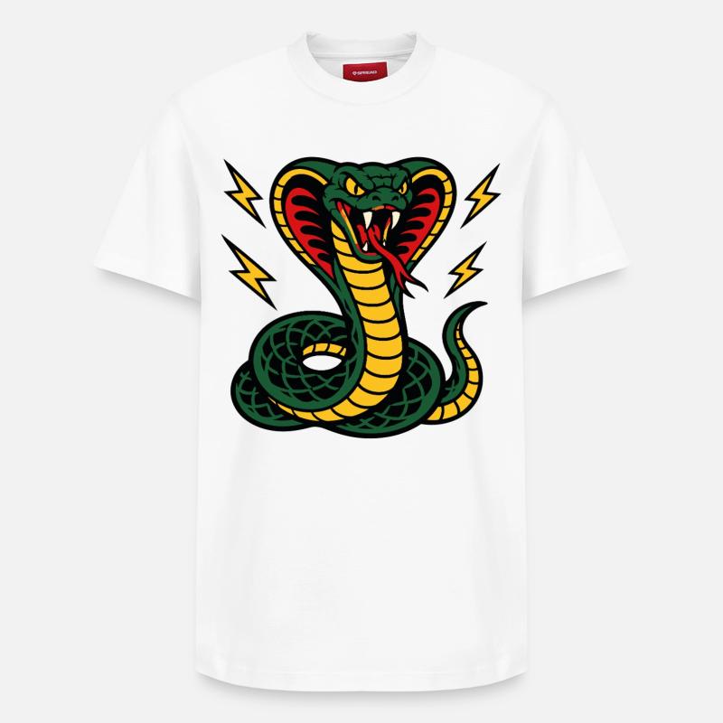 Wilde Kobra mit Tattoo-ähnlichen Blitzen - Relaxed Unisex Supima Cotton T-Shirt – von SPREAD - Weiß