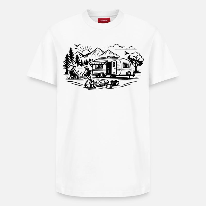 Paysage des caravanes de camping - T-shirt unisexe décontracté en coton Supima – de SPREAD - blanc