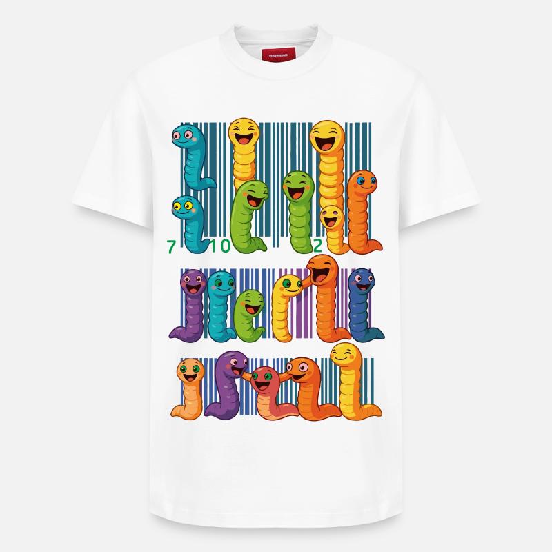 Bunte Wurm-Barcode-Kollektion - Relaxed Unisex Supima Cotton T-Shirt – von SPREAD - Weiß