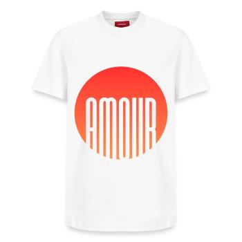 Love - Relaxed Unisex Supima Cotton T-Shirt – by SPREAD - white - Front - AI Model Female 172 dark (172cm) & AI Model Male 185 dark (185cm)