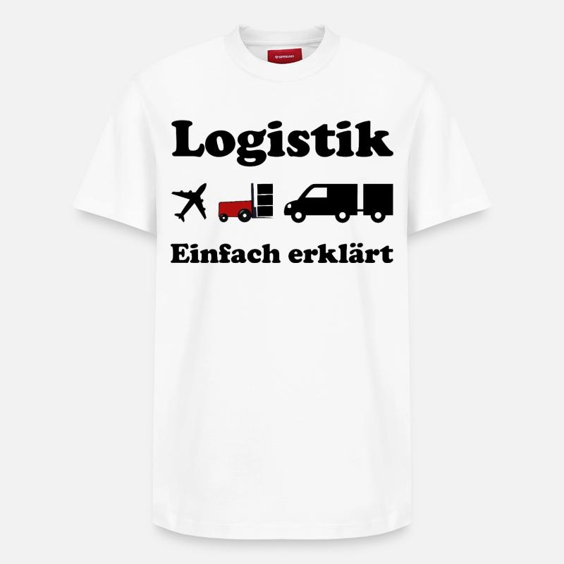Logistik Silhouette mit rotem Block - Relaxed Unisex Supima Cotton T-Shirt – von SPREAD - Weiß