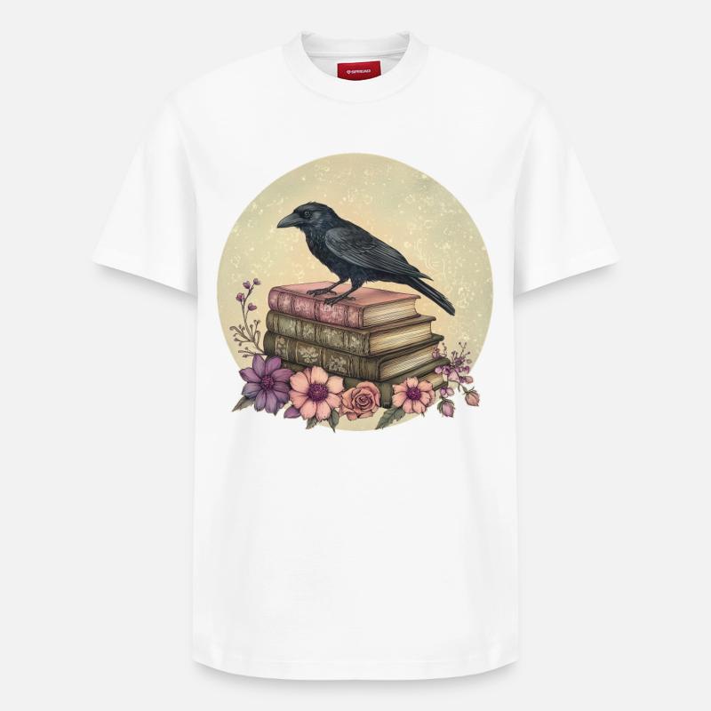 Raven sur une pile de livres - T-shirt unisexe décontracté en coton Supima – de SPREAD - blanc