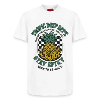 Ananas Retro Frucht Sommer Vintage - Relaxed Unisex Supima Cotton T-Shirt – von SPREAD - Weiß - Vorne - AI Model Female 172 dark (172cm) & AI Model Male 185 dark (185cm)