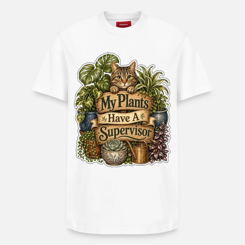Mes plantes ont un chat superviseur - T-shirt unisexe décontracté en coton Supima – de SPREAD - blanc