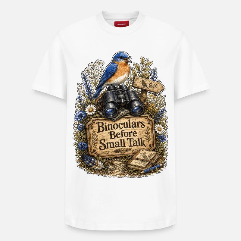Binoculars Before Small Talk Clouds - Relaxed Unisex Supima Cotton T-Shirt – by SPREAD - white