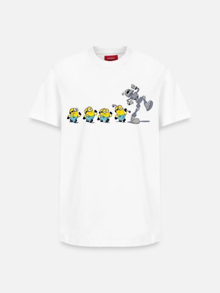 Minions En Rang Avec Robot - T-shirt unisexe décontracté en coton Supima – de SPREAD - blanc