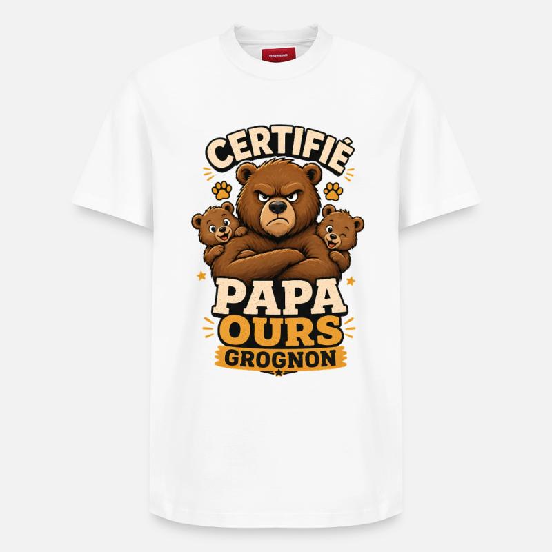 Certifié Papa Ours Grognon - T-shirt unisexe décontracté en coton Supima – de SPREAD - blanc