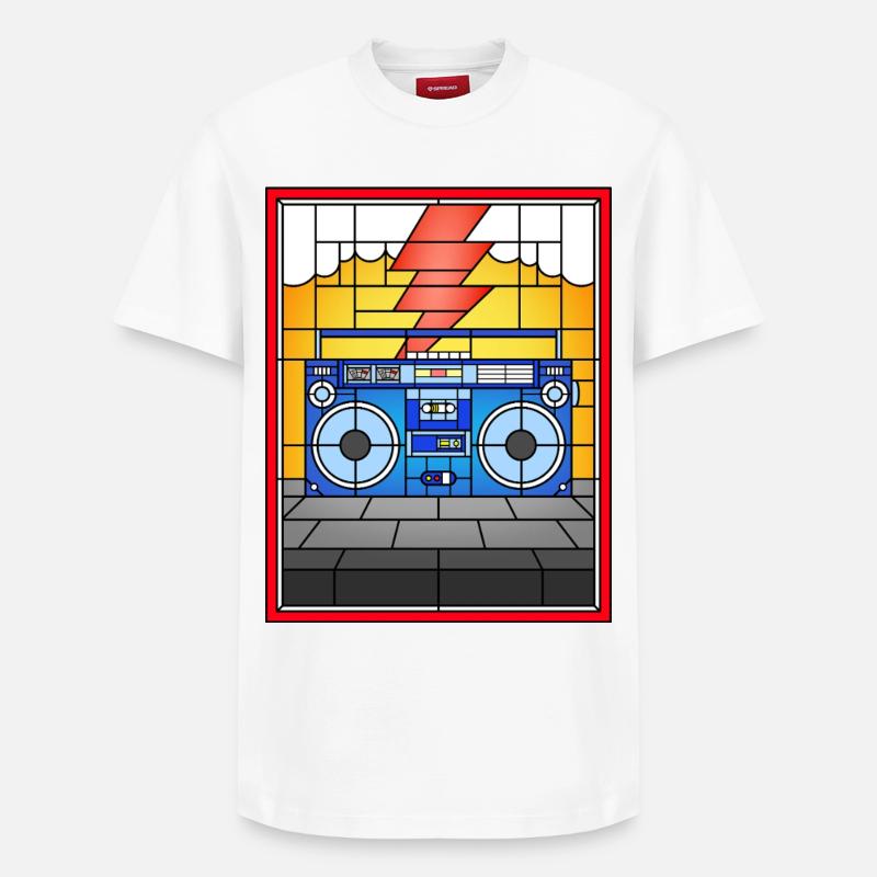 Illustration de Boombox en vitrail - T-shirt unisexe décontracté en coton Supima – de SPREAD - blanc