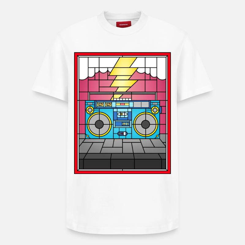 Illustration de Boombox en vitrail - T-shirt unisexe décontracté en coton Supima – de SPREAD - blanc