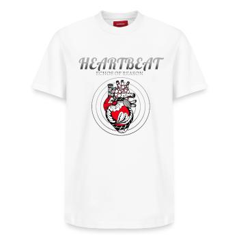 HEARTBEAT - Echos of Reason - Relaxed Unisex Supima Cotton T-Shirt – by SPREAD - white - Front - AI Model Female 172 dark (172cm) & AI Model Male 185 dark (185cm)