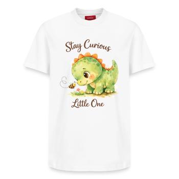 Stay Curious Little One – Aquarell Dino & Biene - Relaxed Unisex Supima Cotton T-Shirt – von SPREAD - Weiß - Vorne - AI Model Female 172 dark (172cm) & AI Model Male 185 dark (185cm)