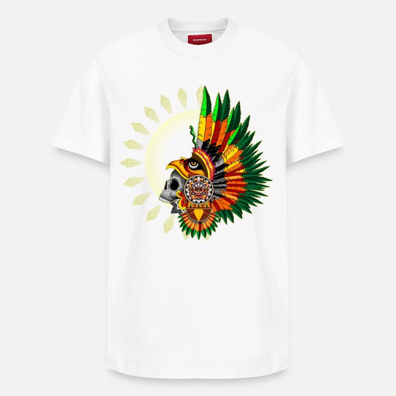 Aztec Eagle Warrior Skull - Relaxed Unisex Supima Cotton T-Shirt – by SPREAD - white