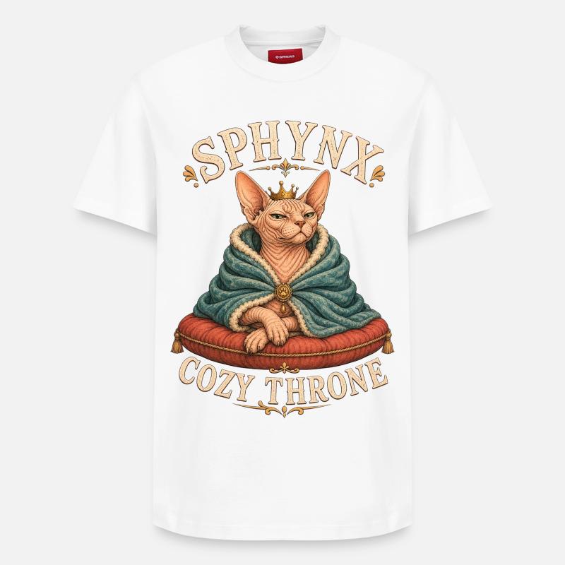 SPHYNX TRÔNE DOUILLET Chat - T-shirt unisexe décontracté en coton Supima – de SPREAD - blanc