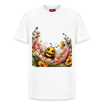 Biene Honig Imker Honigwabe Bienchen Insekt - Relaxed Unisex Supima Cotton T-Shirt – von SPREAD - Weiß - Vorne - AI Model Female 172 dark (172cm) & AI Model Male 185 dark (185cm)