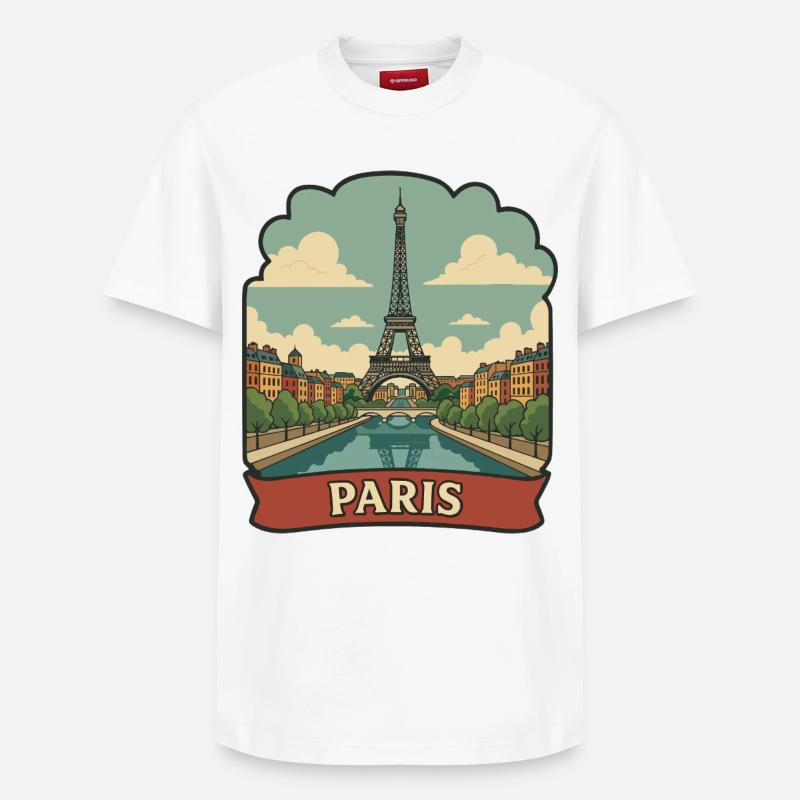 Pariser Eiffelturm Retro-Reiseaufkleber - Relaxed Unisex Supima Cotton T-Shirt – von SPREAD - Weiß