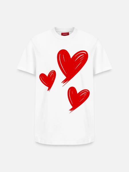 Herzen rot - Relaxed Unisex Supima Cotton T-Shirt – von SPREAD - Weiß