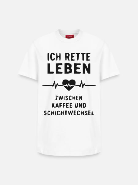 Ich rette Leben: Kaffee & Schichtwechsel - Relaxed Unisex Supima Cotton T-Shirt – von SPREAD - Weiß