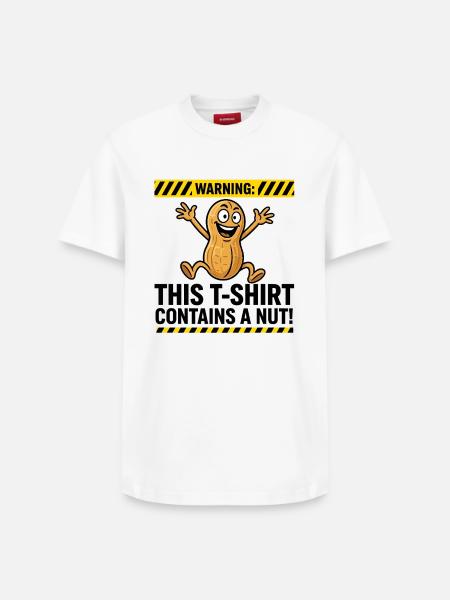 Warning_This_T-Shirt_Contains_A_Nut_10000px - Relaxed Unisex Supima Cotton T-Shirt – von SPREAD - Weiß
