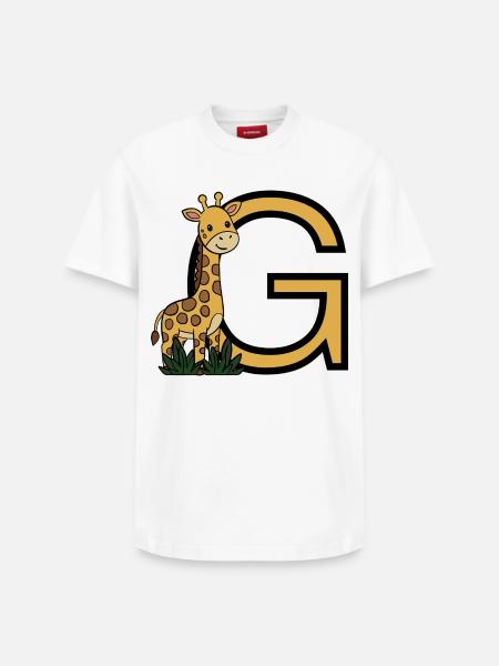 Giraffe mit Buchstabe G - Relaxed Unisex Supima Cotton T-Shirt – von SPREAD - Weiß