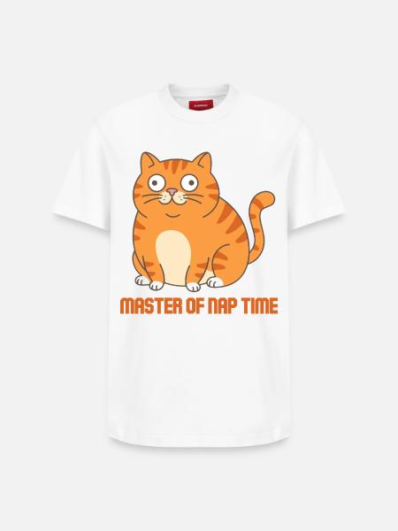 Master of Sleep Time Cat - Relaxed Unisex Supima Cotton T-Shirt – by SPREAD - white