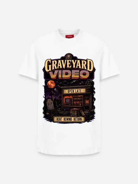 Graveyard Video Open Late Retro - Relaxed Unisex Supima Cotton T-Shirt – by SPREAD - white