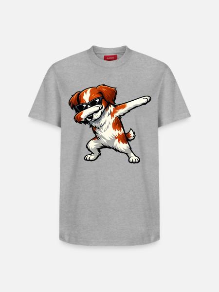 Dabbing Breton Spaniel - Relaxed Unisex Supima Cotton T-Shirt – by SPREAD - white