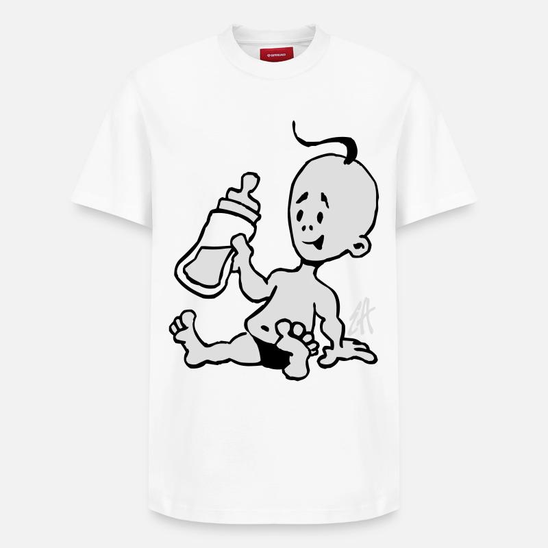 Baby mit einer Milchflasche - Relaxed Unisex Supima Cotton T-Shirt – von SPREAD - Weiß