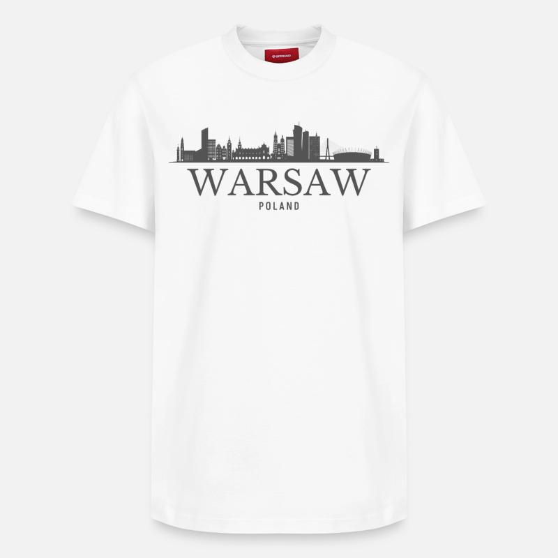 Varsovie, Pologne, silhouette de Varsovie - T-shirt unisexe décontracté en coton Supima – de SPREAD - blanc