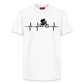 Impulsion de Biker T-Shirts - T-shirt unisexe décontracté en coton Supima – de SPREAD - blanc - Devant - AI Model Female 172 dark (172cm) & AI Model Male 185 dark (185cm)
