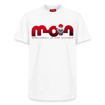 Moin - Relaxed Unisex Supima Cotton T-Shirt – von SPREAD - Weiß - Vorne - AI Model Female 172 dark (172cm) & AI Model Male 185 dark (185cm)