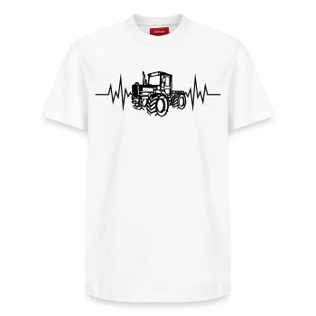 MB Trac 01 Herzfrq - Relaxed Unisex Supima Cotton T-Shirt – von SPREAD - Weiß - Vorne - AI Model Female 172 dark (172cm) & AI Model Male 185 dark (185cm)