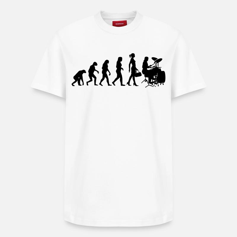Evolution Schlagzeugerin Percussion Drummer - Relaxed Unisex Supima Cotton T-Shirt – von SPREAD - Weiß