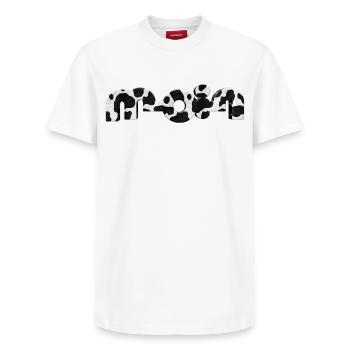 Hello - Relaxed Unisex Supima Cotton T-Shirt – by SPREAD - white - Front - AI Model Female 172 dark (172cm) & AI Model Male 185 dark (185cm)