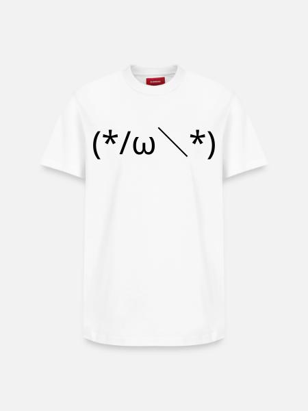 Embarrassed Emote (*/ω\*) Shy Kaomoji - Relaxed Unisex Supima Cotton T-Shirt – by SPREAD - white